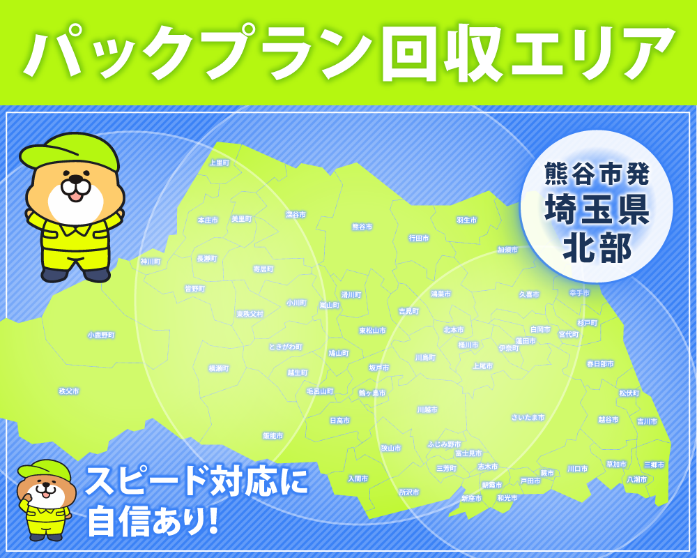 ハピネスサポートの不用品回収対応エリアは熊谷市を中心に埼玉県北部